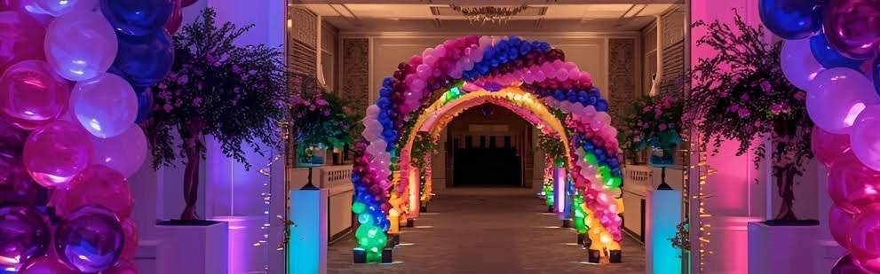 Colourful balloon arch entrance decoration for party and event celebrations in Jaipur