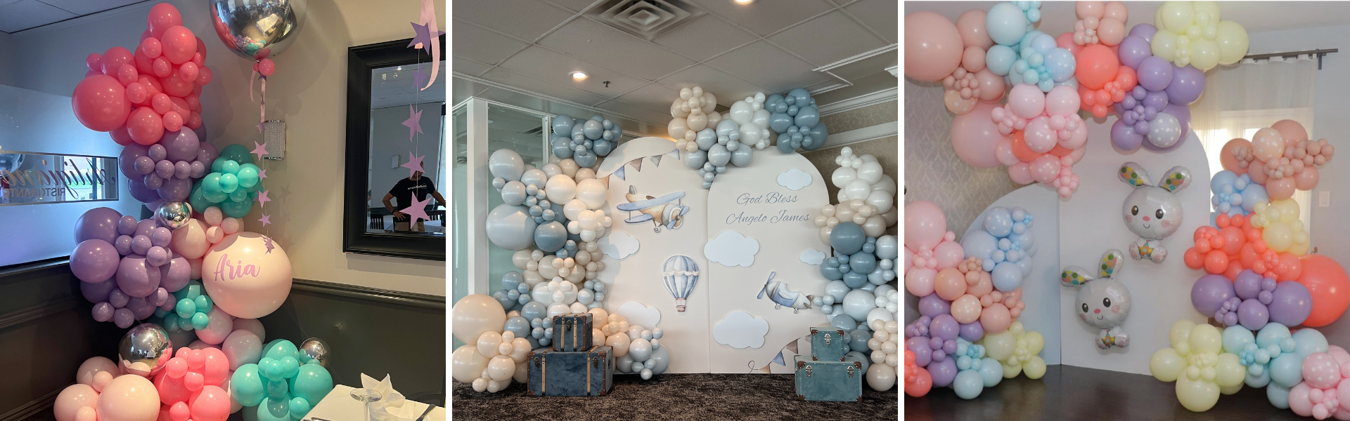 Pastel kids birthday and baby shower balloon backdrop decoration setup in Jaipur